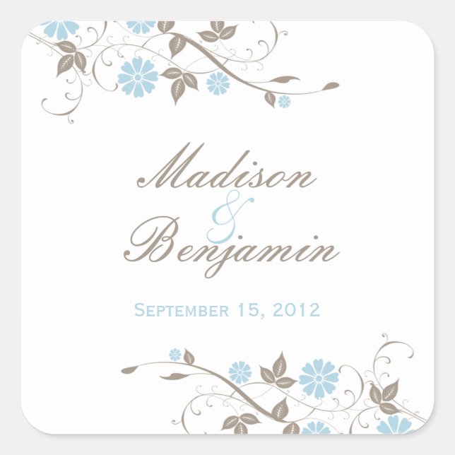 Modernes Blumensticker - Aqua Blue Quadratischer Aufkleber (Vorderseite)