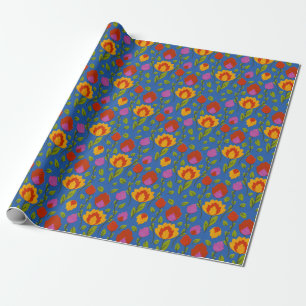 Modernes Blumenvolkor // Gelb-Rot-Blau Geschenkpapier