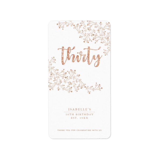 Modernes Blumenweiß & Rose Gold 30. Geburtstag Adressaufkleber (Vorne)