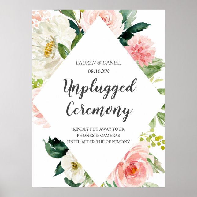 Modernes Blush Chic Unplugged Wedding Ceremony Sig Poster (Vorne)