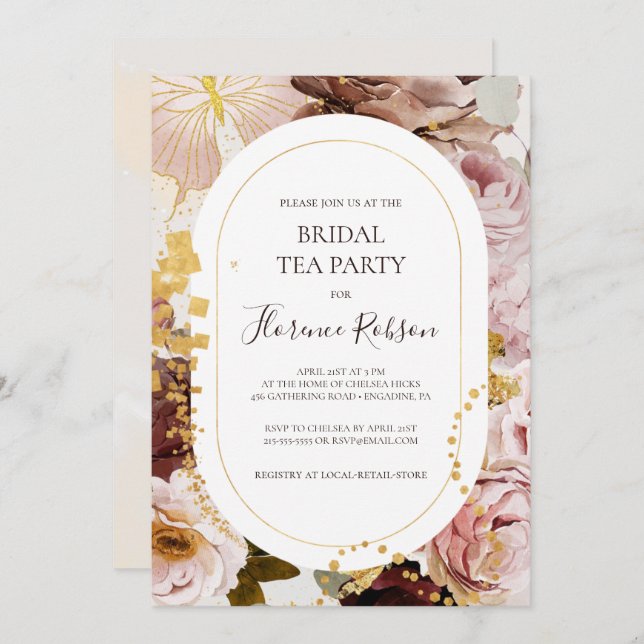 Modernes Blush Floral Party Einladung (Vorne/Hinten)