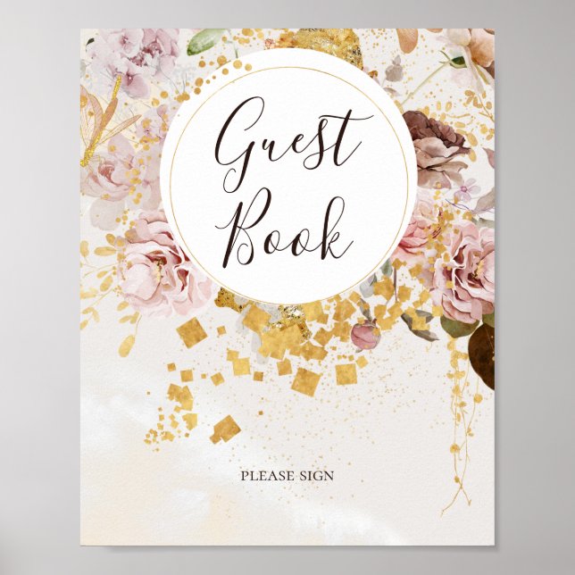 Modernes Blush Floral Watercolor Gästebuchzeichen Poster (Vorne)