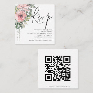 Modernes Blush Florals Script QR Code Wedding RSVP Begleitkarte
