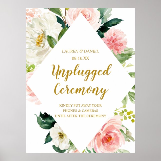 Modernes Blush Gold Unplugged Wedding Ceremony Sig Poster (Vorne)