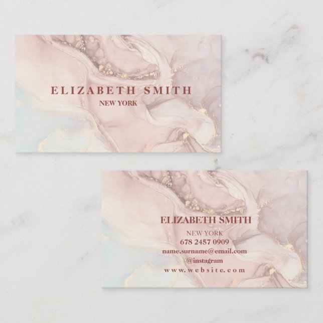 Modernes Blush-Ink und Goldmarmor Visitenkarte (Vorne/Hinten)