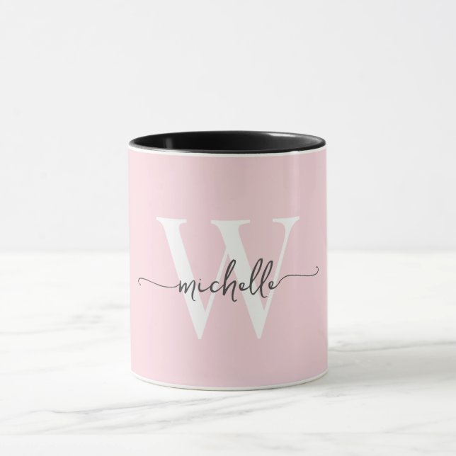 Modernes Blush Monogram Name Kalligraphie Tasse (Zentrum)