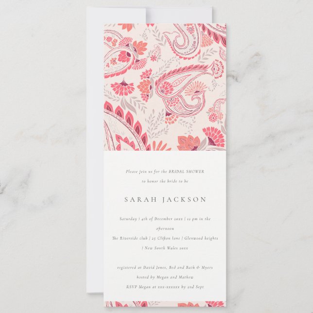 Modernes Blush Paisley Typografy Brautparty Einladung (Vorderseite)