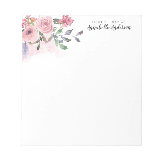 Modernes Blush Pastellfarben Pink Floral Aquarells Notizblock (Vorderseite)