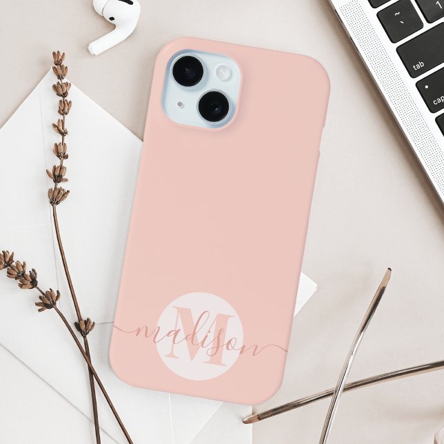 Modernes Blush Pink Feminine Script Mit Monogramm Case-Mate iPhone Hülle (Von Creator hochgeladen)