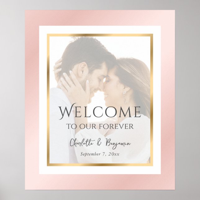 Modernes Blush Pink Gold Foto Hochzeit Begrüßungsz Poster (Vorne)