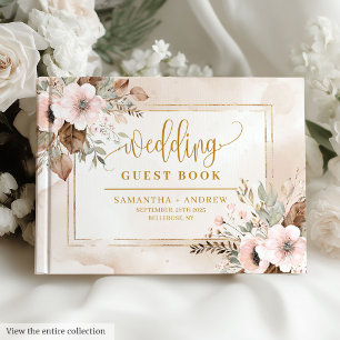 Modernes Blush Pink Gold Herbst Blumenbuch Gästebuch