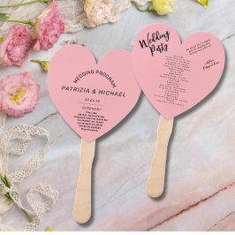Modernes Blush Pink Hochzeitsprogramm Hand Fan Fächer