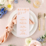 Modernes Blush PInk & lebhaftes Orange Wedding Men Menükarte<br><div class="desc">Konzipiert für die "Bright" Wedding Invitation Collection. Klicken Sie auf "Details", um Details zu ändern. Um den Text zu verschieben oder die Größe, den Schriftart oder die Farbe zu ändern, klicken Sie auf "Bearbeiten mit dem Entwurfstool". Sehen Sie sich den Sammellink auf dieser Seite an, um alle passenden Elemente in...</div>