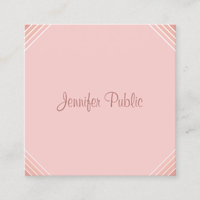 Modernes Blush Pink Vorlage Handgeschriebenes Scri Quadratische Visitenkarte (Vorderseite)