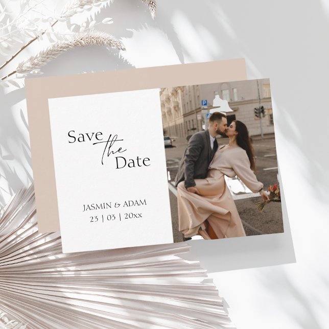 Modernes Blush-Script-Foto Hochzeit speichern Sie  (Modern Script Photo Wedding Save the Date)