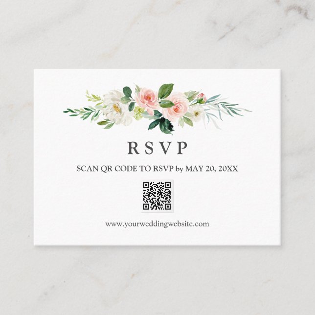 Modernes Blush Wedding RSVP QR CODE WEDING Visitenkarte (Vorderseite)