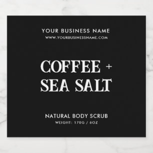 Modernes Body-Peeling mit elegantem schwarzen Prod Alkoholflaschenetikett