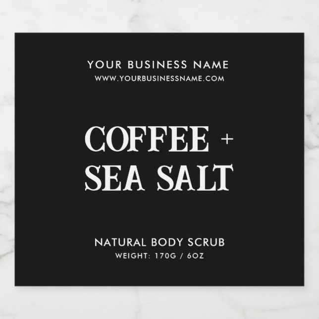 Modernes Body-Peeling mit elegantem schwarzen Prod Alkoholflaschenetikett (Einzelnes Label)