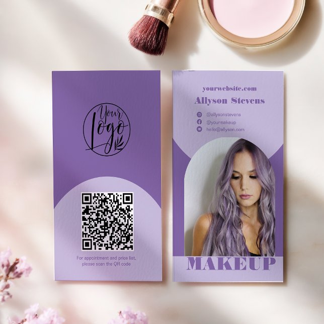Modernes Bogen-Make-up lila Foto-QR-Code-Logo Visitenkarte (Modern arch makeup purple photo qr code logo business card)
