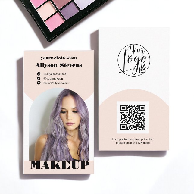Modernes Bogen-Make-up Rosa Foto qr-Logo Visitenkarte (Modern arch makeup pink photo qr code logo business card)