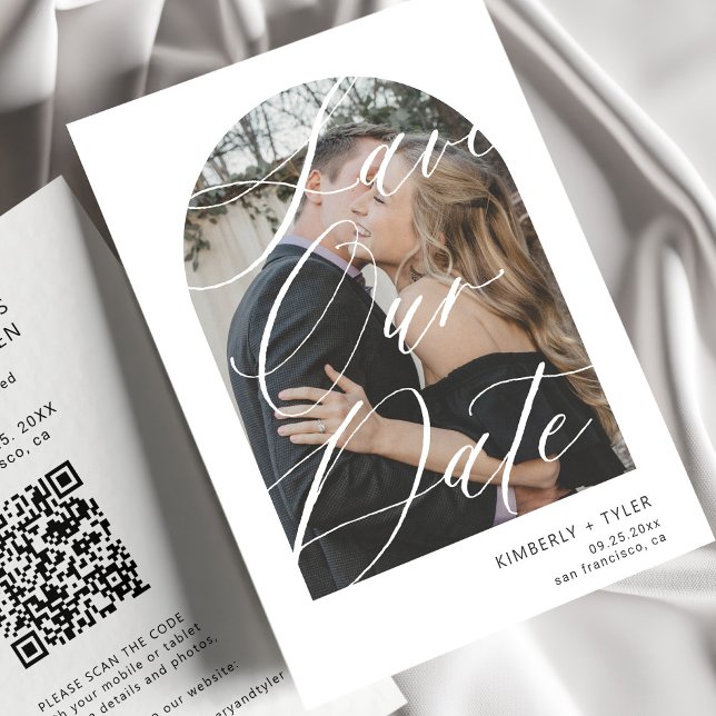 Modernes Bogen-Skript Foto QR CODE Hochzeit Save The Date (Von Creator hochgeladen)