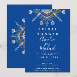 Modernes Bohemisches Mandala Blue Senf Brautparty Einladung