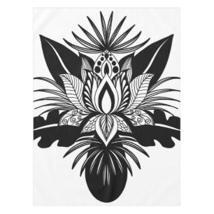 Modernes, Bohemisches Schwarz-weißes Lotus Leaf Tischdecke
