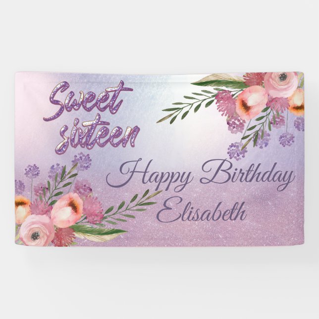 Modernes bohisches Wasserfarbenblütensüss 16 Party Banner (Horizontal)