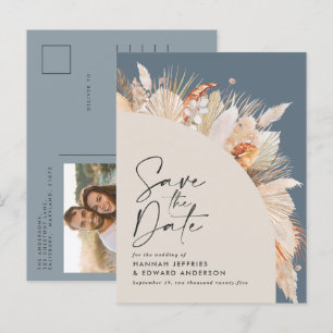 Modernes böhmisches Foto mit blauen Pampas Ankündigungspostkarte