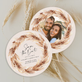 Modernes Böhmisches Naturpampas-Gras HochzeitsFoto Einladung