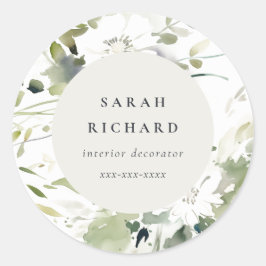 Modernes Boho Abstrakt grünes Weiß-Blumengeschäft Runder Aufkleber