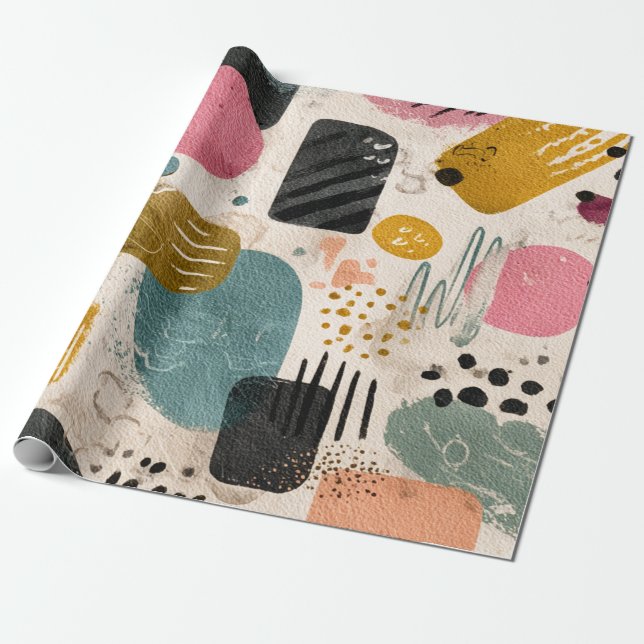 Modernes Boho Abstraktes Muster | Textil farblich Geschenkpapier (Ungerollt)