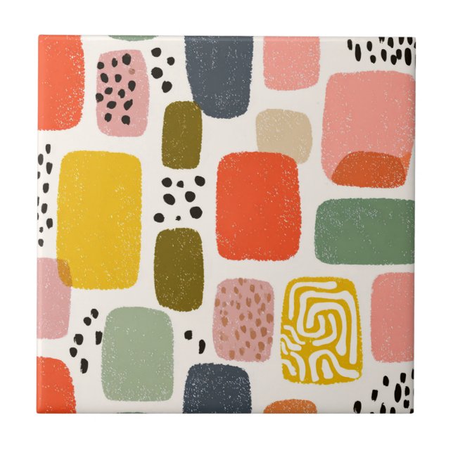 Modernes Boho Abstraktes Wasserfarbmuster | Bunt Fliese (Vorderseite)