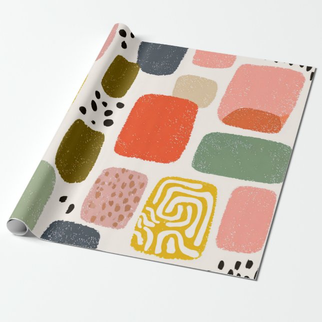 Modernes Boho Abstraktes Wasserfarbmuster | Bunt Geschenkpapier (Ungerollt)