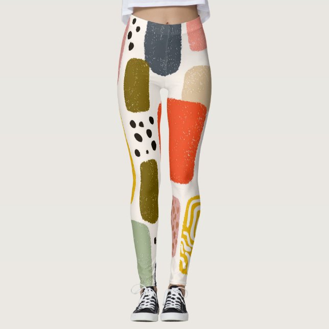 Modernes Boho Abstraktes Wasserfarbmuster | Bunt Leggings (Vorderseite)