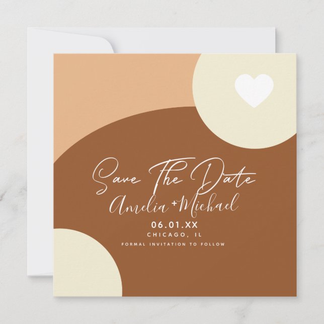 Modernes Boho Arch Bio Form Herz Save the Date Karte (Vorderseite)