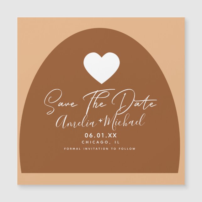 Modernes Boho Arch Bio Form Herz Save the Date Magnetkarte (Vorderseite)