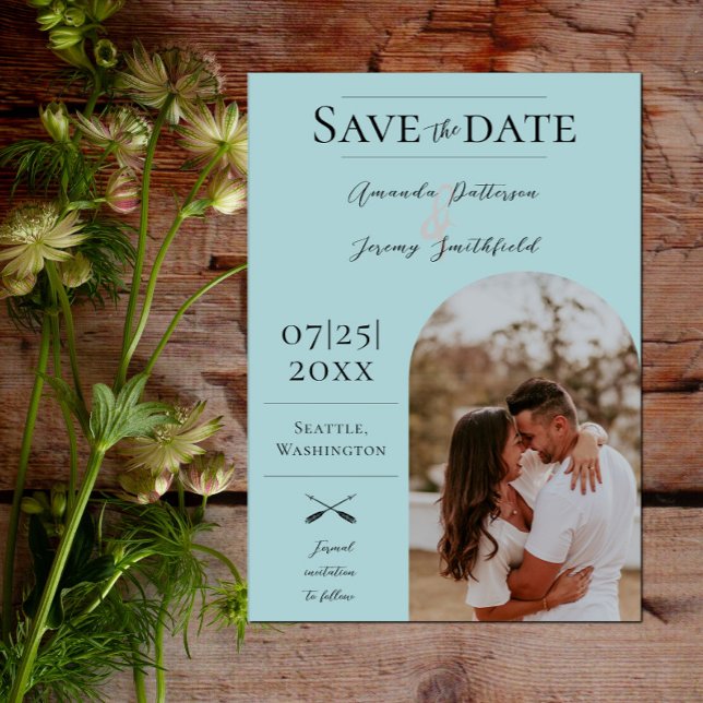 Modernes Boho Arch-Foto | Aquamarin Save the Date (Modern Arch Photo Save the Date - Teal)