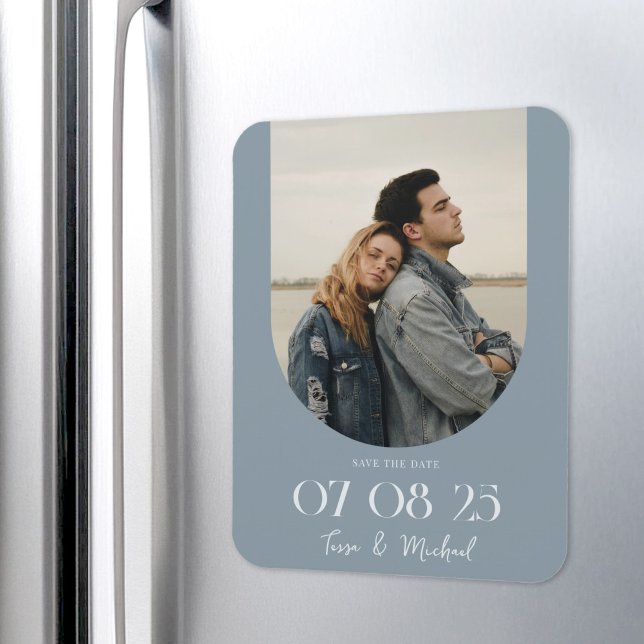 Modernes Boho Arch Foto Dusty Blue Save the Date Magnet (Von Creator hochgeladen)