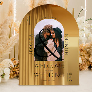 Modernes Boho arch Foto Hochzeit schwarz Begrüßung Fensteraufkleber