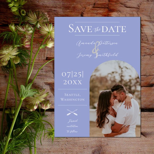 Modernes Boho Arch-Foto | Lavendelblau Save The Date (Modern Arch Photo Save the Date - Periwinkle)