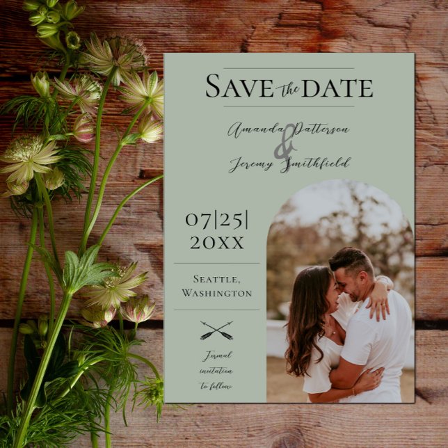 Modernes Boho Arch-Foto | Sage Green Save The Date (Modern Arch Photo Save the Date - Sage Green)