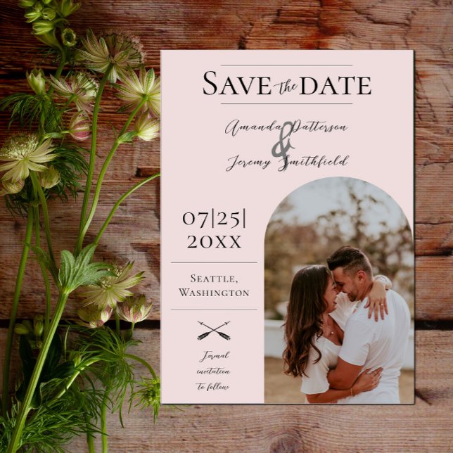 Modernes Boho Arch-Foto | Save the Date rosa (Modern Arch Photo Save the Date - Pink)