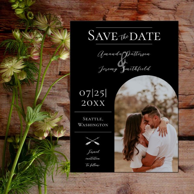 Modernes Boho Arch-Foto | Schwarz Save the Date (Modern Arch Photo Save the Date - Black)