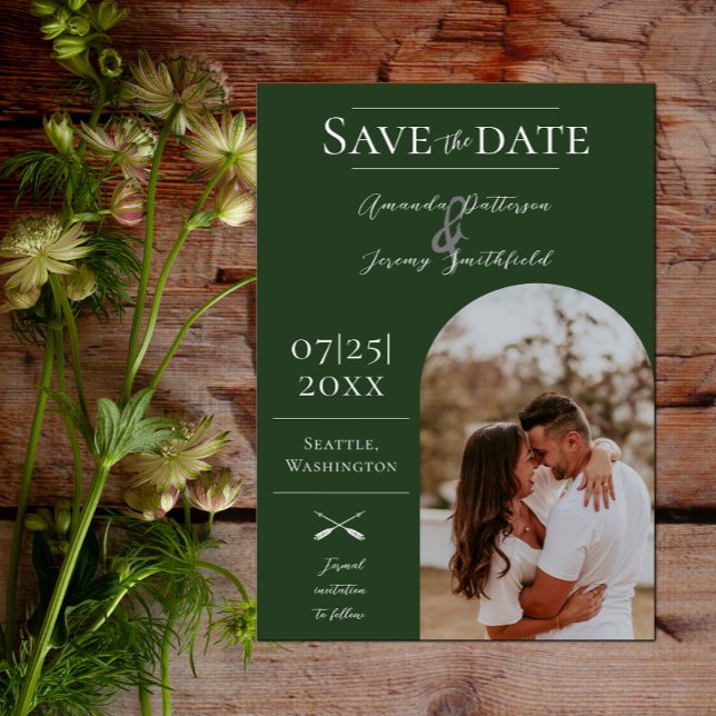 Modernes Boho Arch-Foto | Smaragdgrün Save The Date (Modern Arch Photo Save the Date - Emerald Green)