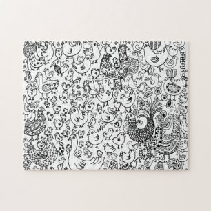 Modernes Boho Black and White Bird Muster Puzzle