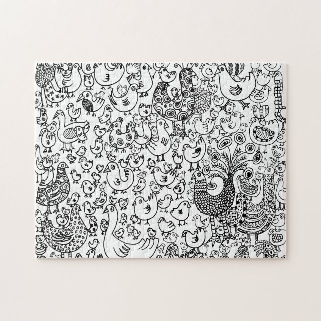 Modernes Boho Black and White Bird Muster Puzzle (Horizontal)