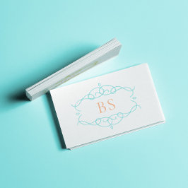 Modernes Boho Blue Frame Monogram Visitenkarte