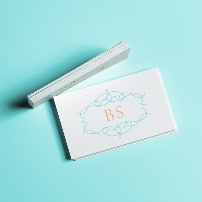 Modernes Boho Blue Frame Monogram Visitenkarte (Von Creator hochgeladen)