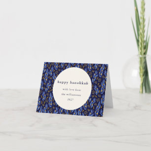 Modernes Boho Blue Hanukkah Botanische Custom Blan Feiertagskarte